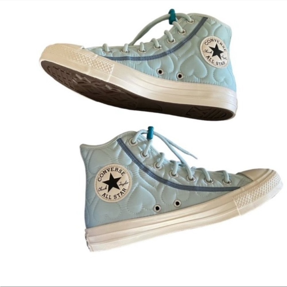 Converse Light Blue Quilted Heart shaped High-Top Sneakers